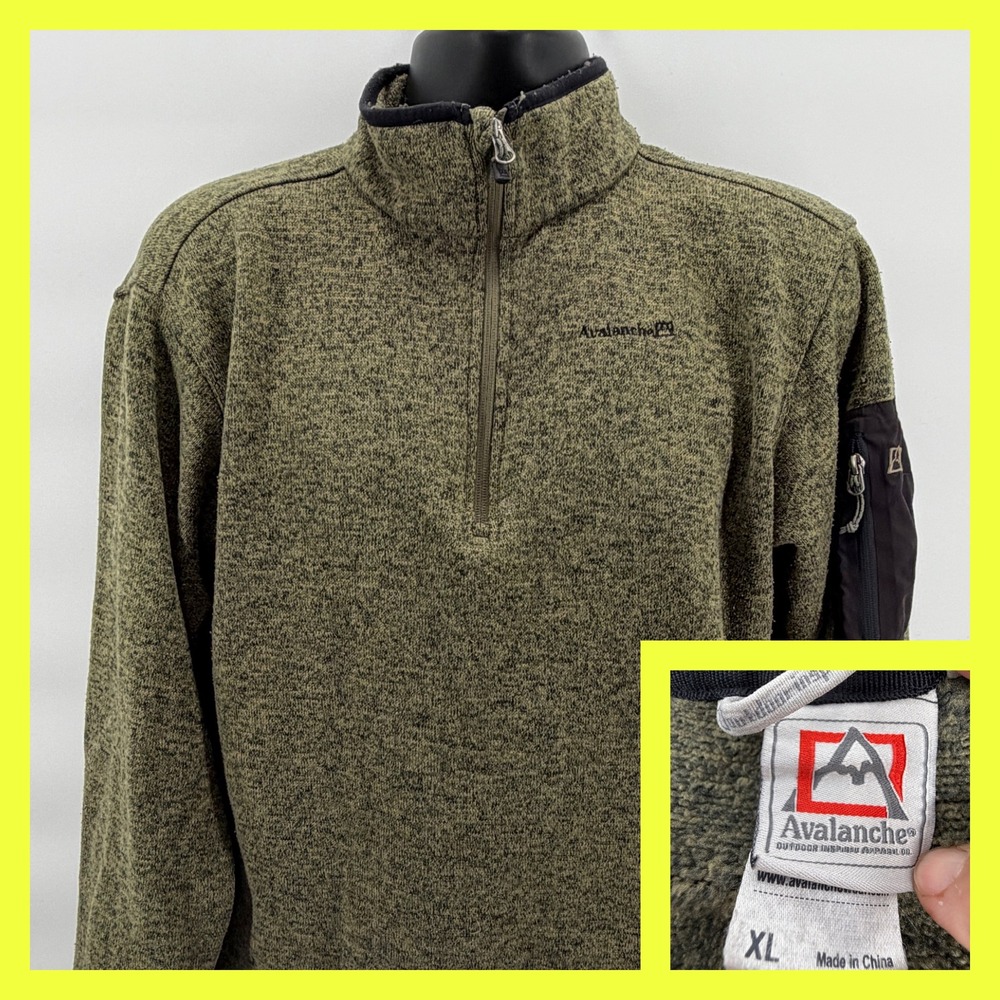 Avalanche Mens XL 1/4 Zip Fleece Pullover Sweater Heathered‎ Green Arm Pocket